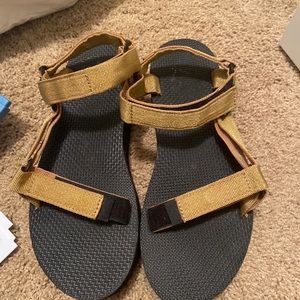 Gold platform Tevas womens